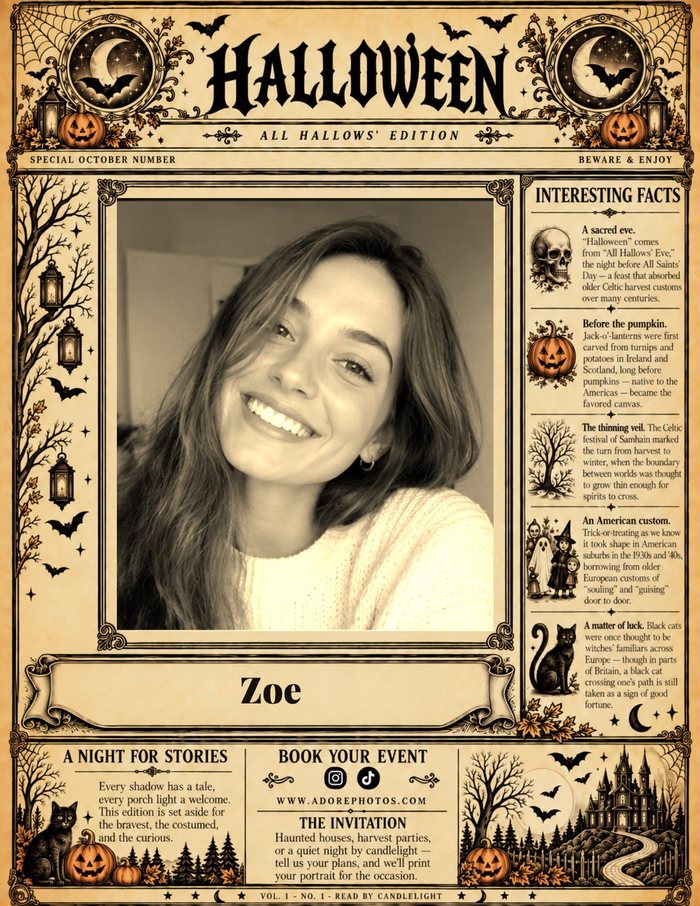 Vintage newspaper front page “Halloween” — put your photo in it