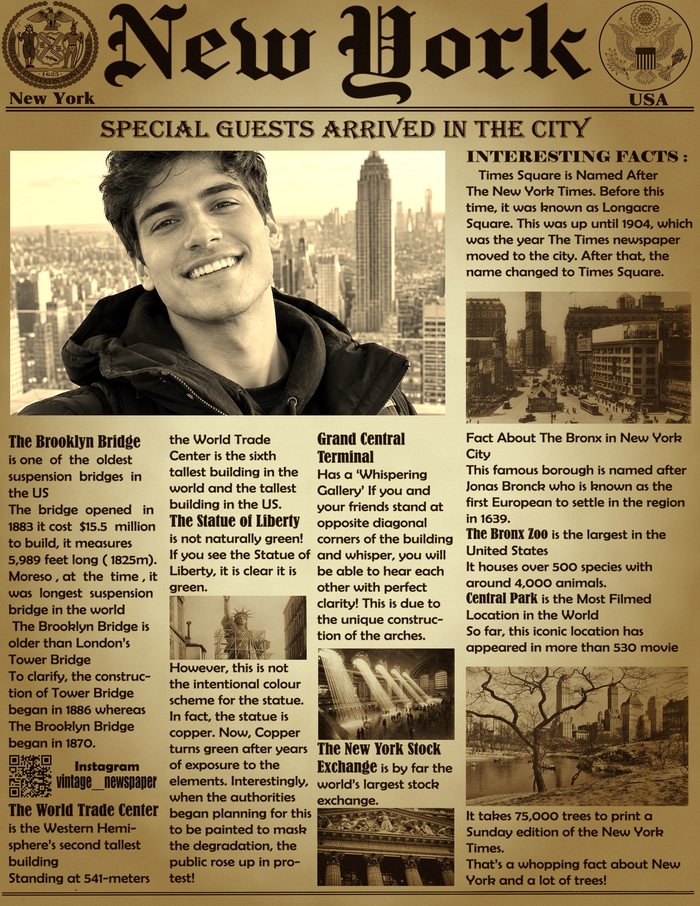 Vintage newspaper front page “NYC  B&W” — put your photo in it